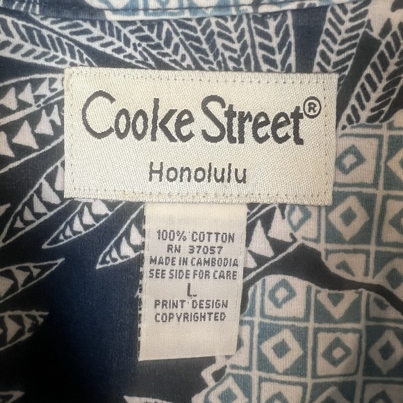 Cooke Street Honolulu Hawaiian Shirt Mens‎ Large Blue Print Pineapple Hibiscus - Picture 5 of 6